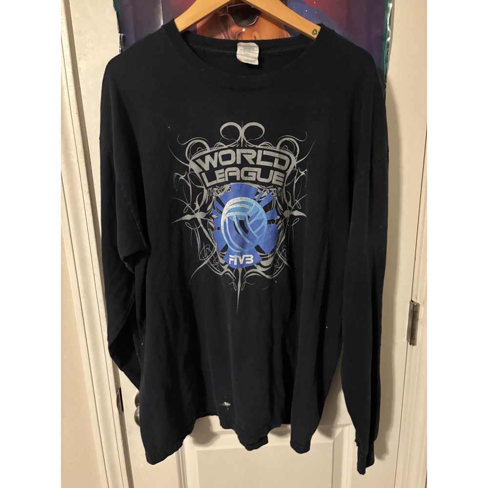 Vtg FIVB World League USA Volleyball Long Sleeve T-Shirt Navy XL Distressed